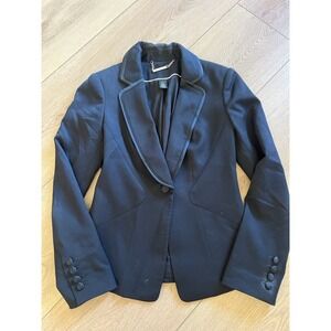 White House Black Market Blazer Jacket Womens Size 0 Single Button Leather Trim